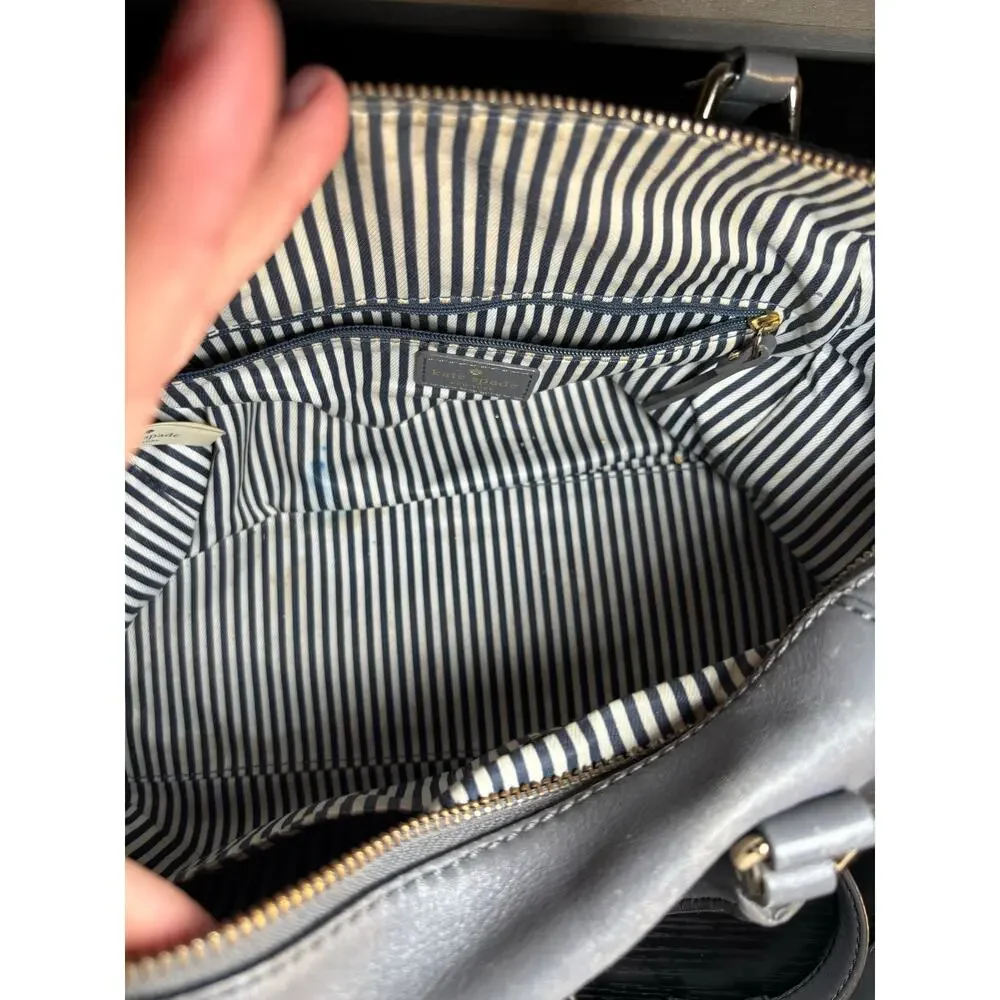 Kate Spade New York Gray Leather Dome Satchel Handbag Gold Hardware Crossbody
